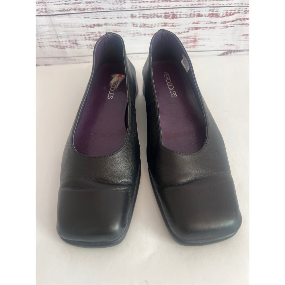 AREOSOLES Women’s   leather low-wedge slide loafers Black Size 7 - Picture 2 of 10